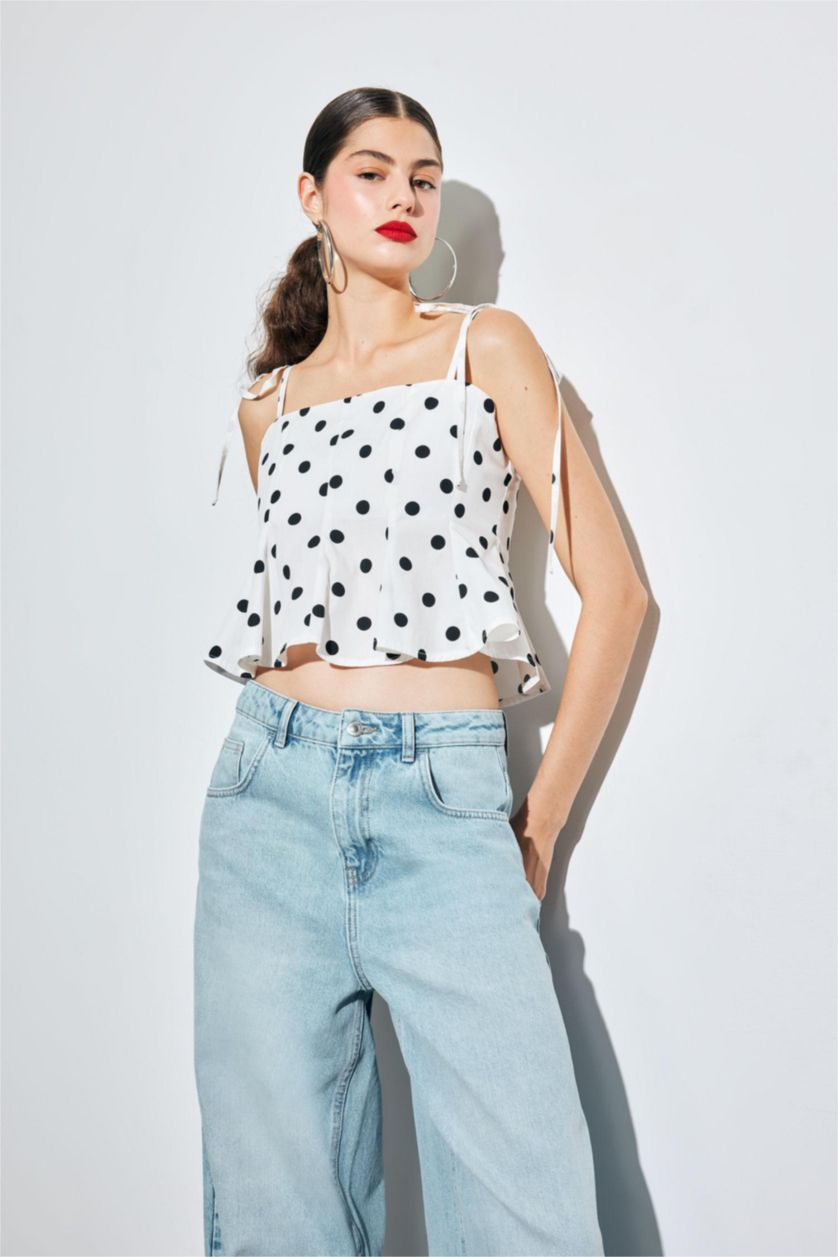 WOMAN Ecru Slim Fit Polka Dot Sleeveless Blouse