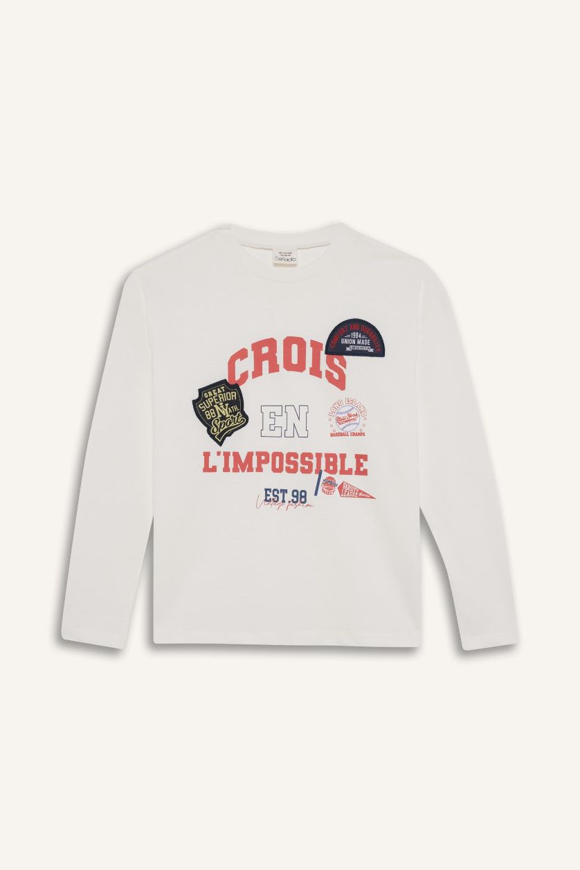 Girls & Teens Ecru Girl Oversize Fit Crew Neck Printed T-Shirt