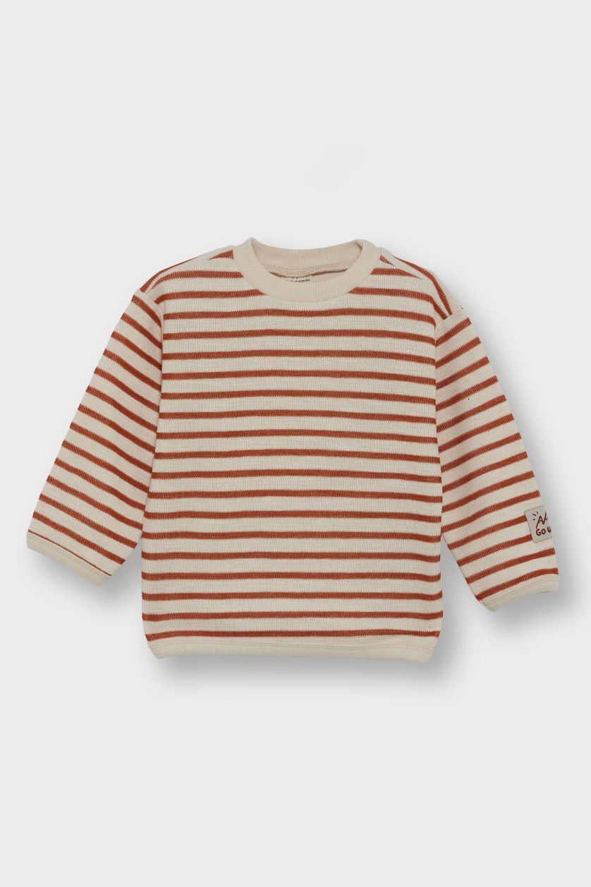 Baby Boy Light Brown Baby Boy Crew Neck Striped Sweatshirt