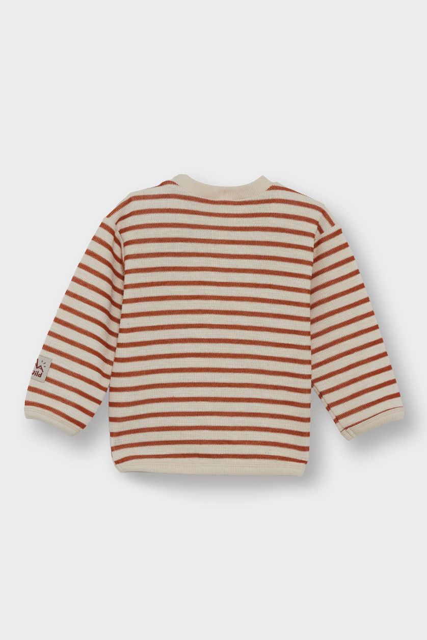 Baby Boy Light Brown Baby Boy Crew Neck Striped Sweatshirt
