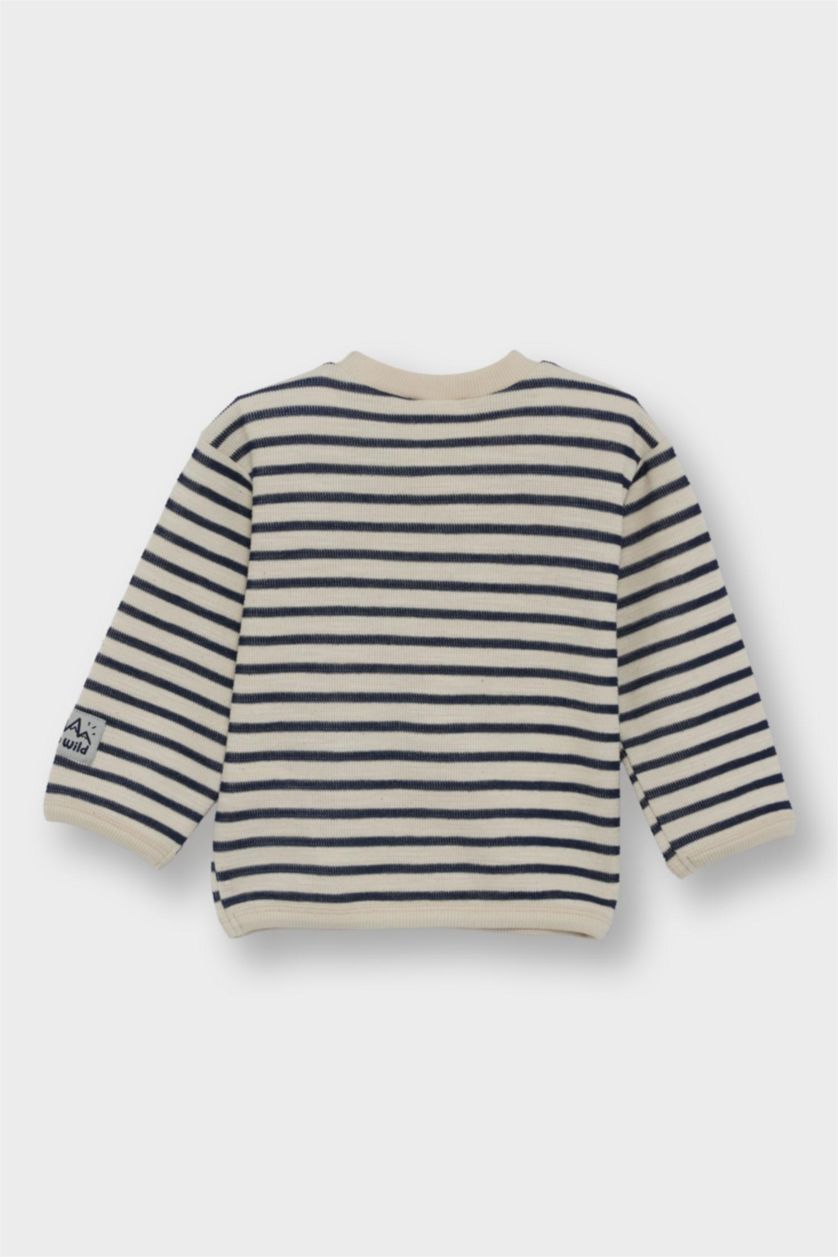 طفل صغير كحلي سويت شيرت مخطط بيبي ولادي قصة عادية بياخة مستديرة