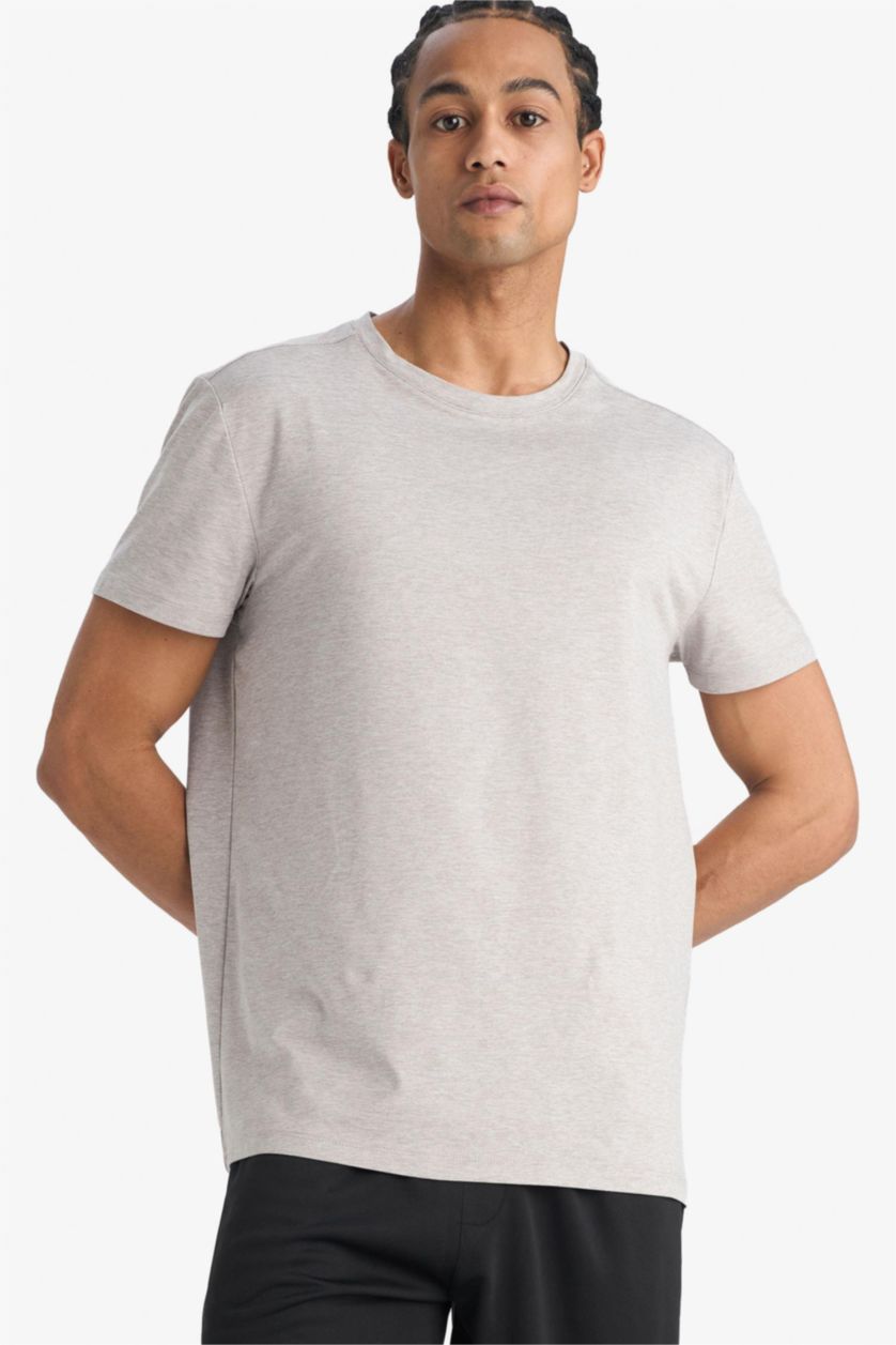 Man Light Grey Standard Fit Crew Neck Short Sleeve Sports T-Shirt
