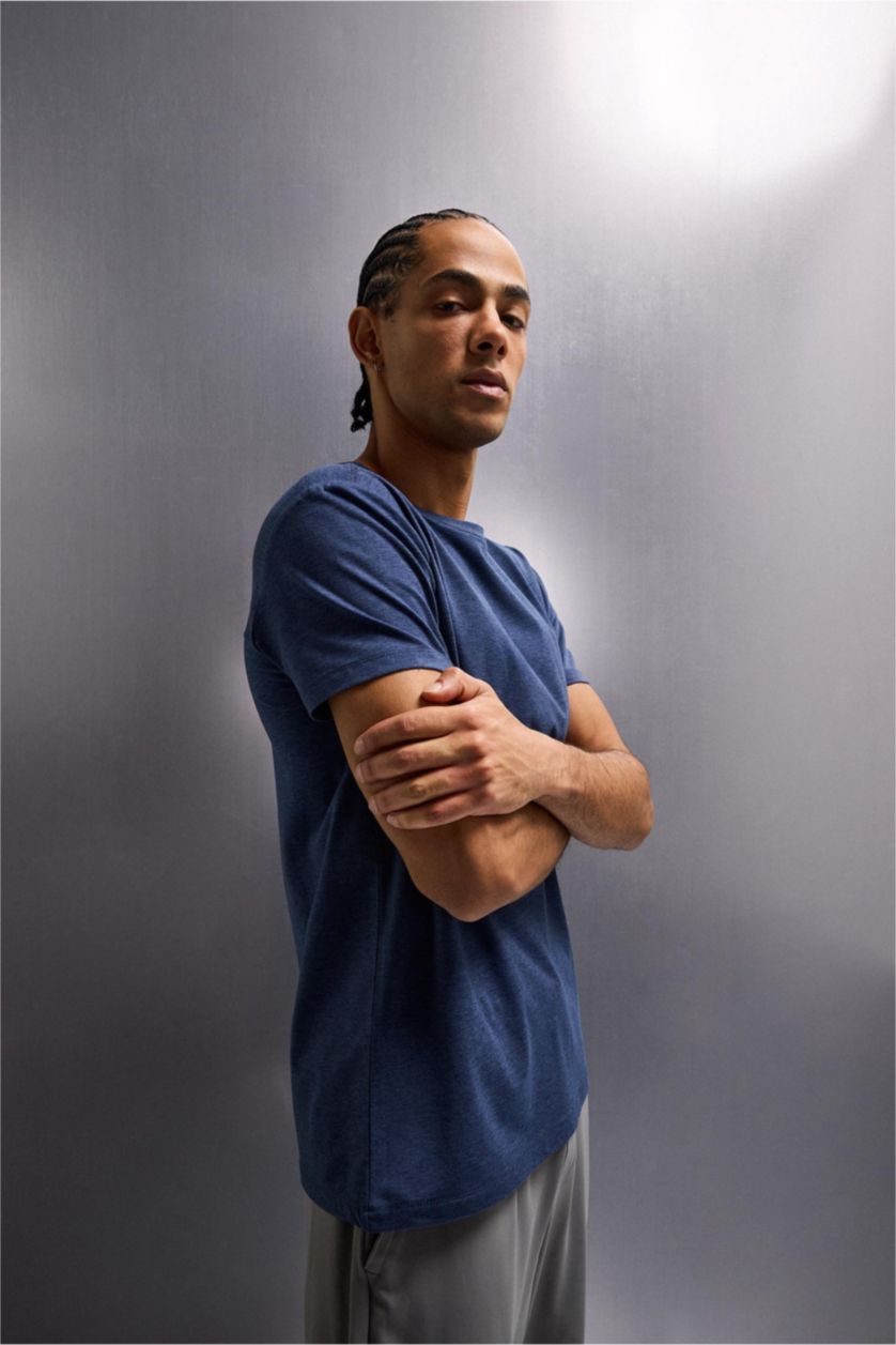 رجال كحلي تيشيرت رياضي نص ردن سليم فيت بياخة مستديرة