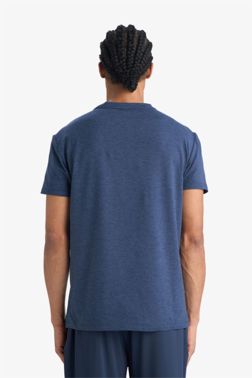 رجال كحلي تيشيرت رياضي نص ردن سليم فيت بياخة مستديرة