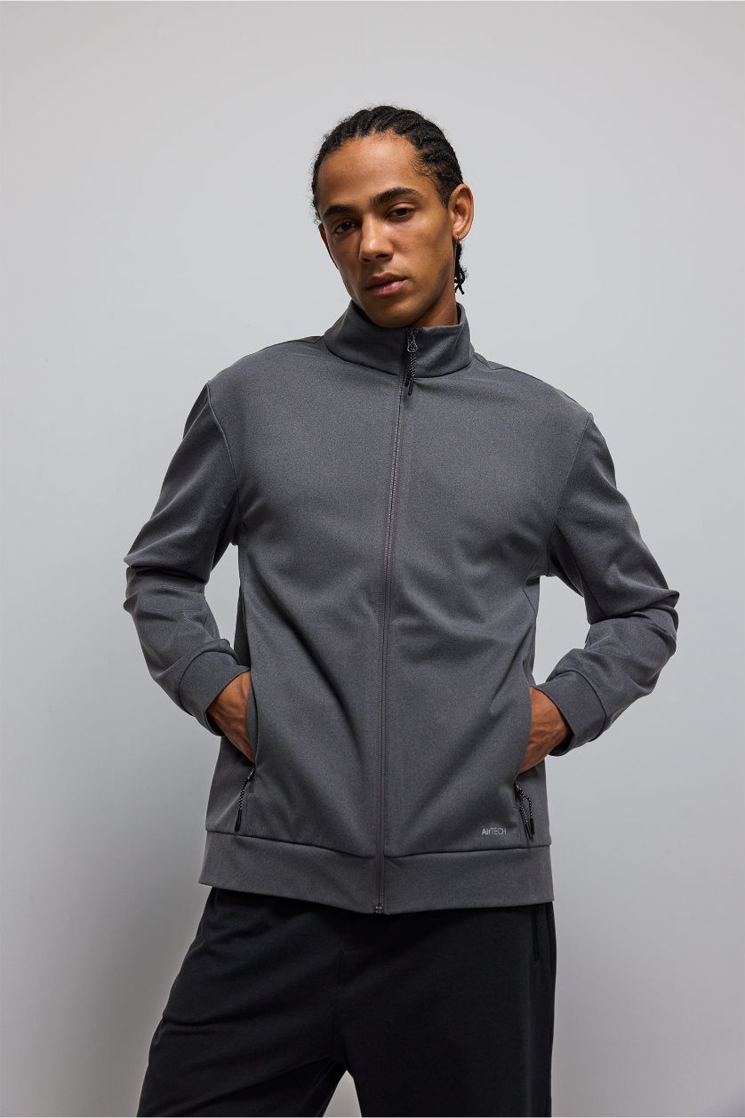 Erkek Antrasit Standart Fıt Dik Yaka Hırka