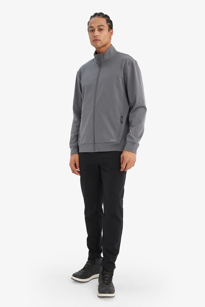 Erkek Antrasit Standart Fıt Dik Yaka Hırka