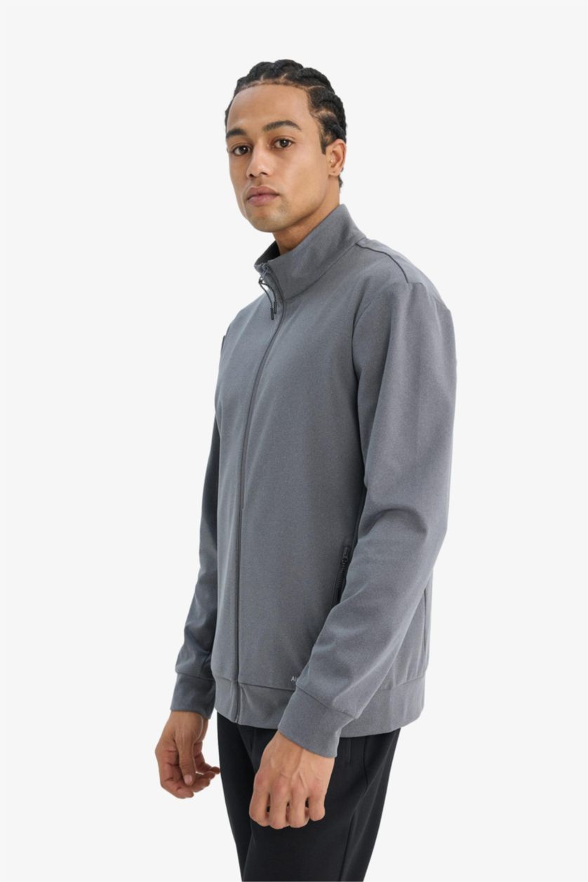 Erkek Antrasit Standart Fıt Dik Yaka Hırka