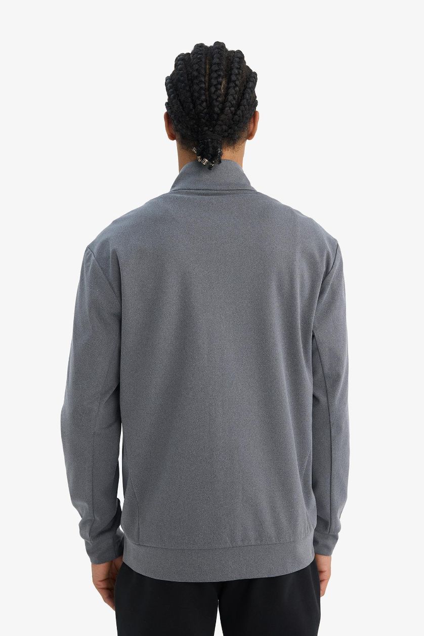 Erkek Antrasit Standart Fıt Dik Yaka Hırka