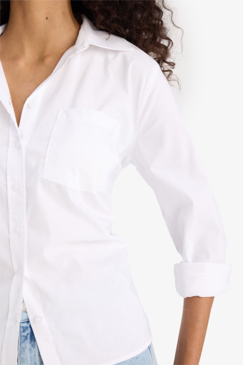 نساء أبيض قميص ابيض ردن طويل سليم فيت