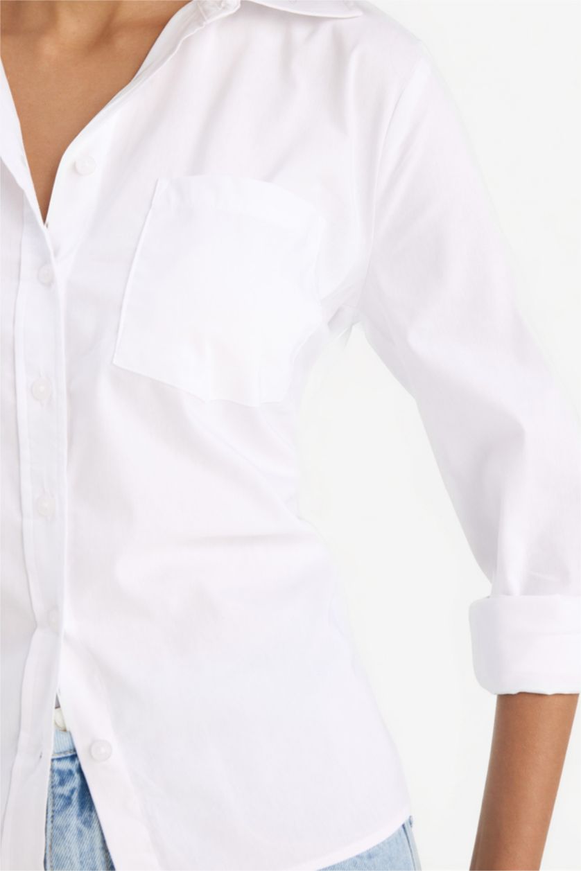 Woman White Slim Fit Bengalin Long Sleeve White Shirt