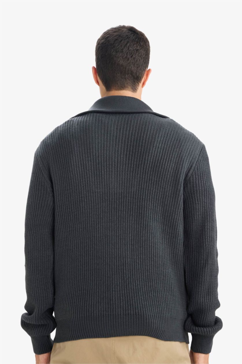 MAN Grey Standard Fit Zipper Knitwear Pullover