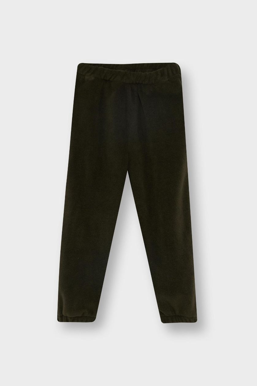 Erkek Bebek Koyu Haki 2'li Takım Nakışlı Polar Dik Yaka Düğmeli Sweatshirt Eşofman Altı Erkek Bebek