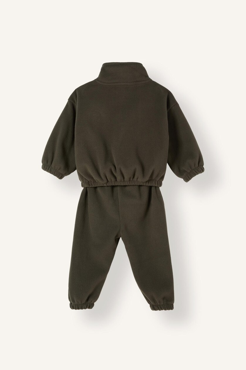 Baby Boys Dark Khaki 2 piece Regular Fit High Neck Embroidered Set