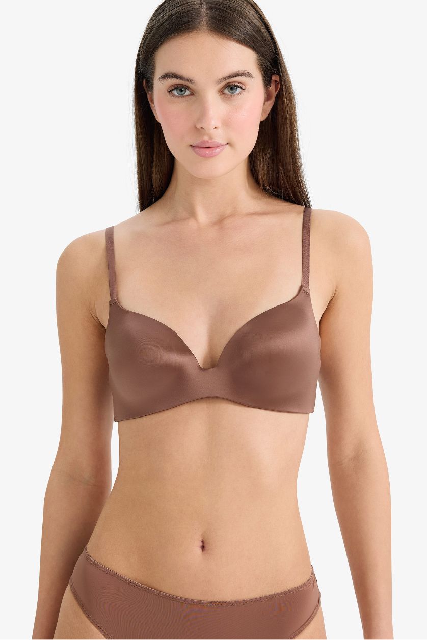 WOMAN Light Brown Satin Coated Semi Padded Non Wired T-Shirt Bra