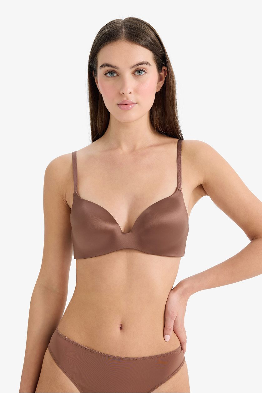 WOMAN Light Brown Satin Coated Semi Padded Non Wired T-Shirt Bra