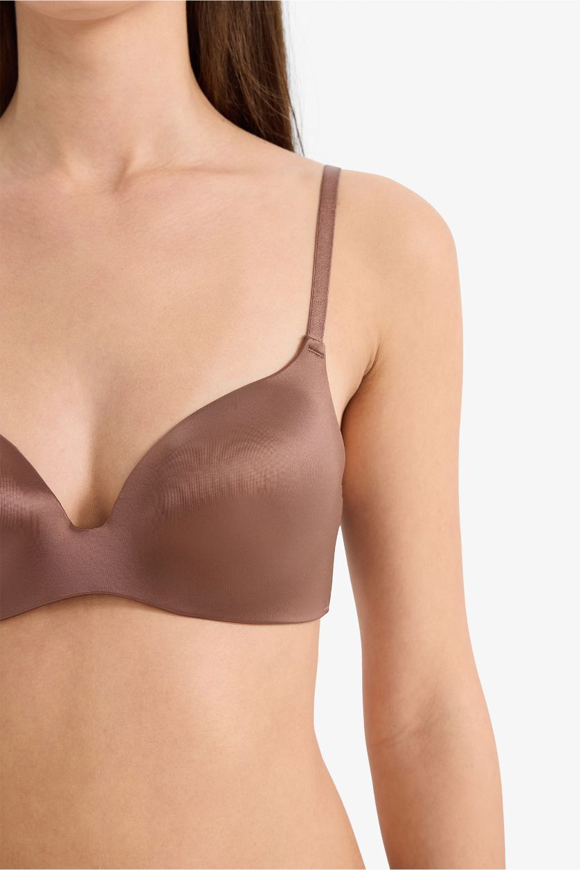 WOMAN Light Brown Satin Coated Semi Padded Non Wired T-Shirt Bra