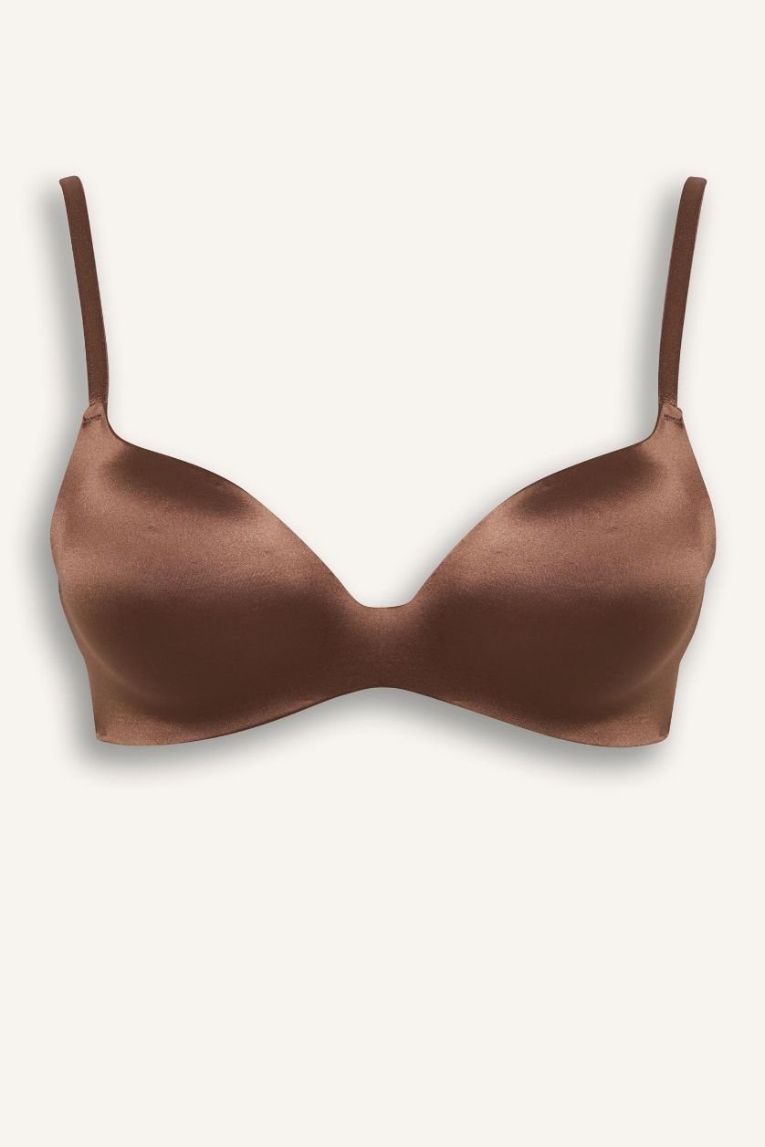 WOMAN Light Brown Satin Coated Semi Padded Non Wired T-Shirt Bra
