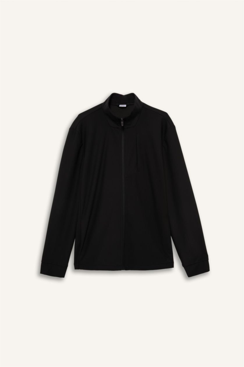 MAN Black DeFactoFit Standard Fit Stand Collar Zippered Sweatshirt