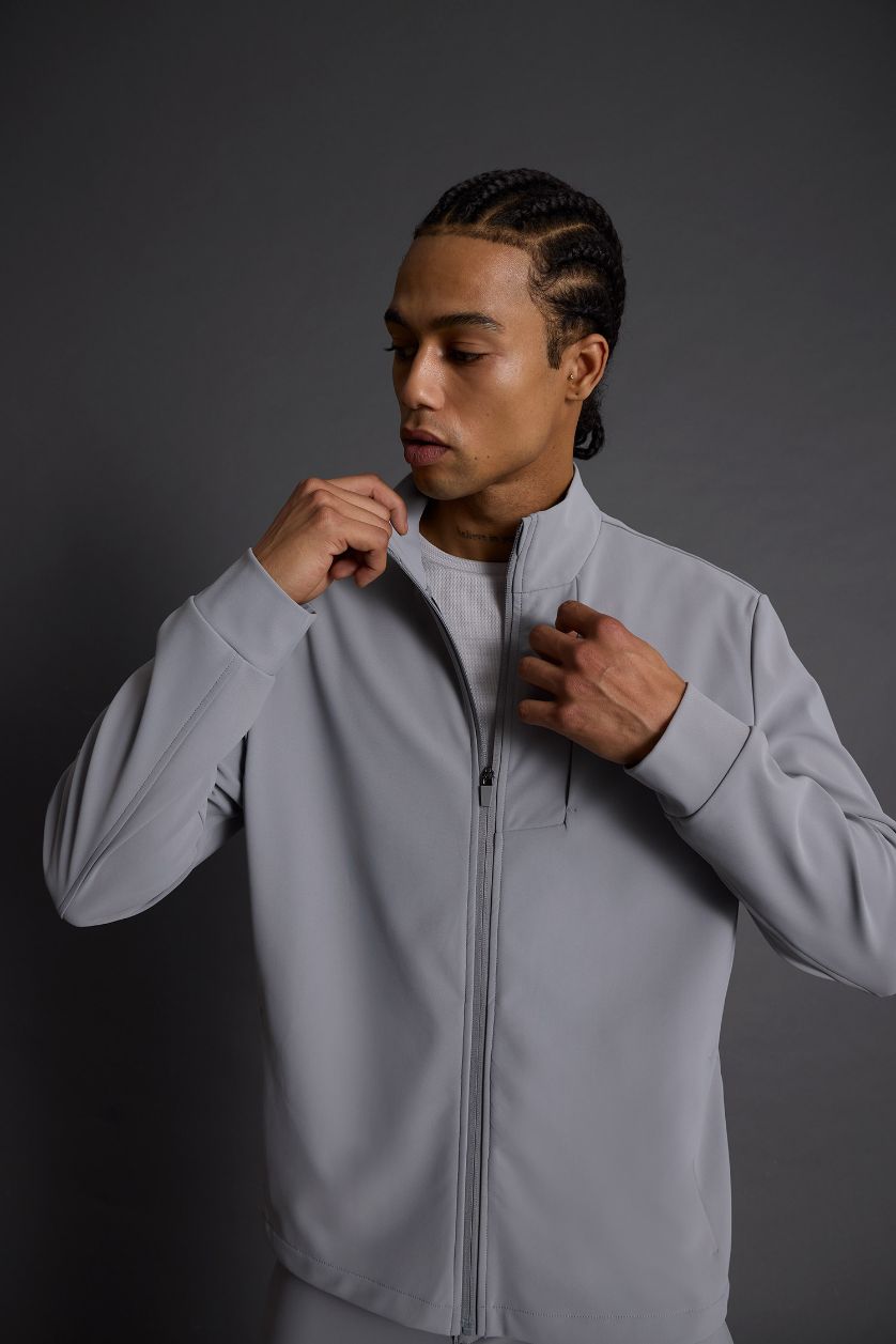 Man Light Grey DeFactoFit Standard Fit Stand Collar Zip-Up Sweatshirt