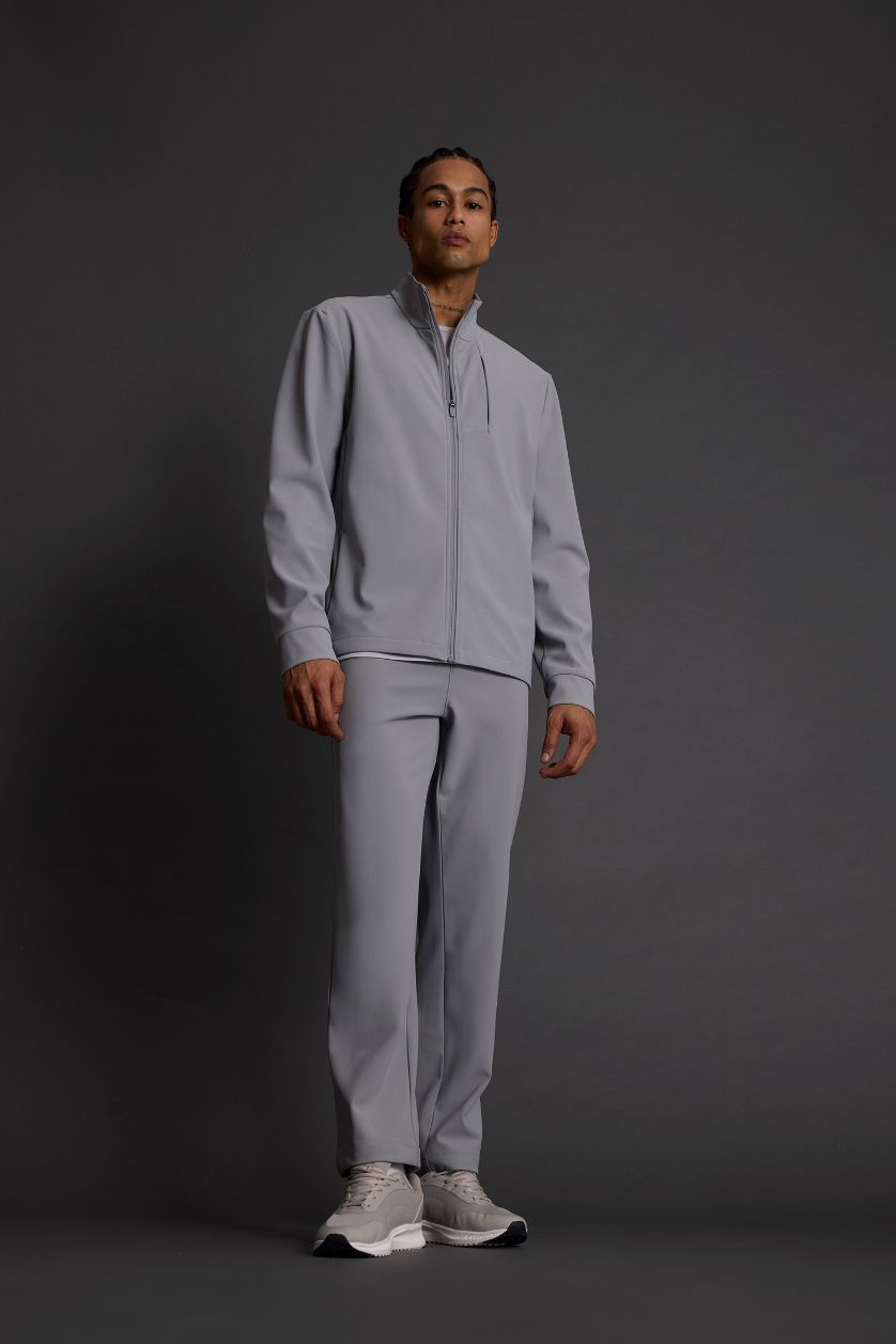 Man Light Grey DeFactoFit Standard Fit Stand Collar Zip-Up Sweatshirt