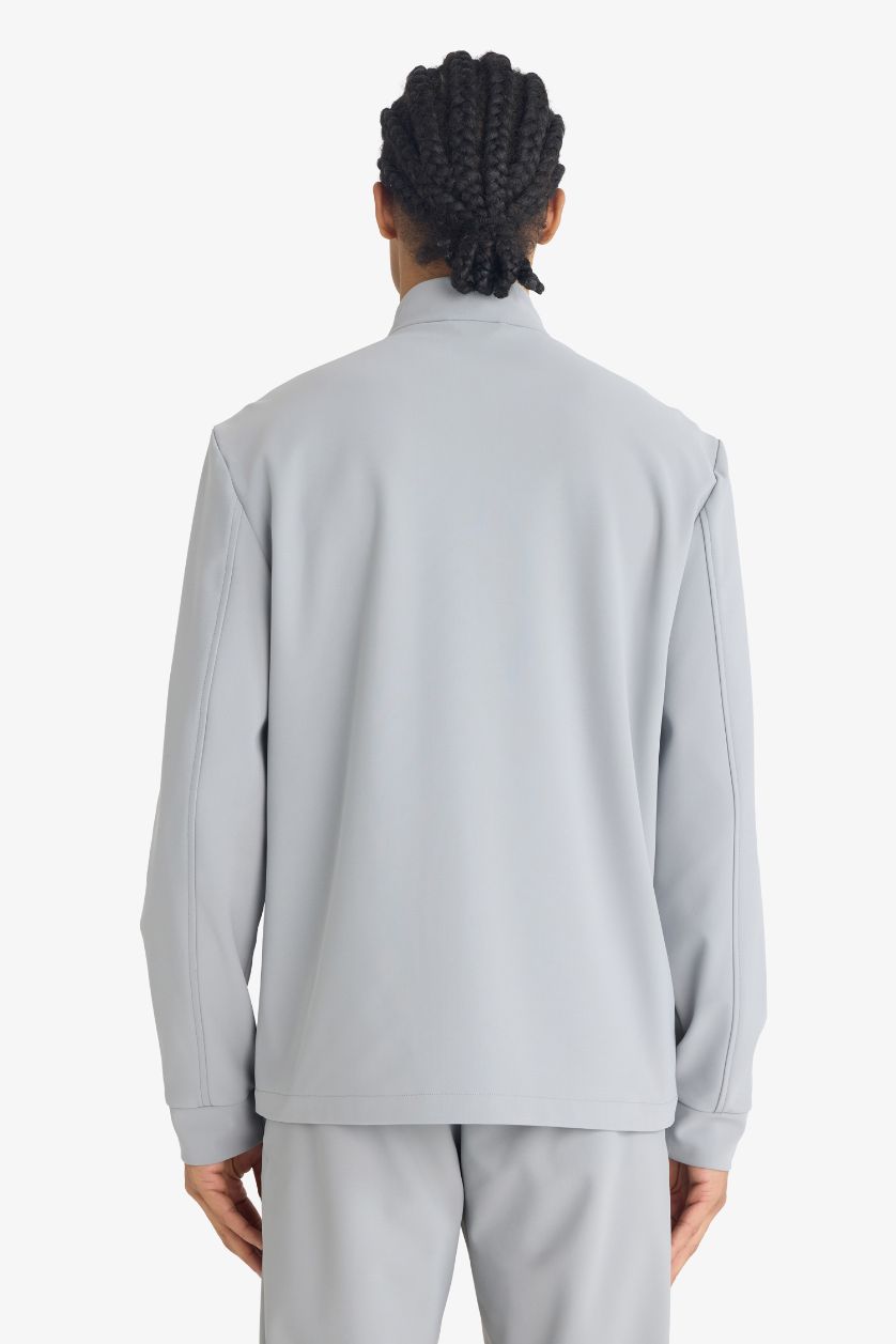 Man Light Grey DeFactoFit Standard Fit Stand Collar Zip-Up Sweatshirt