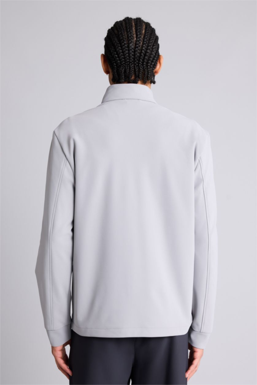 Man Light Grey DeFactoFit Standard Fit Stand Collar Zip-Up Sweatshirt