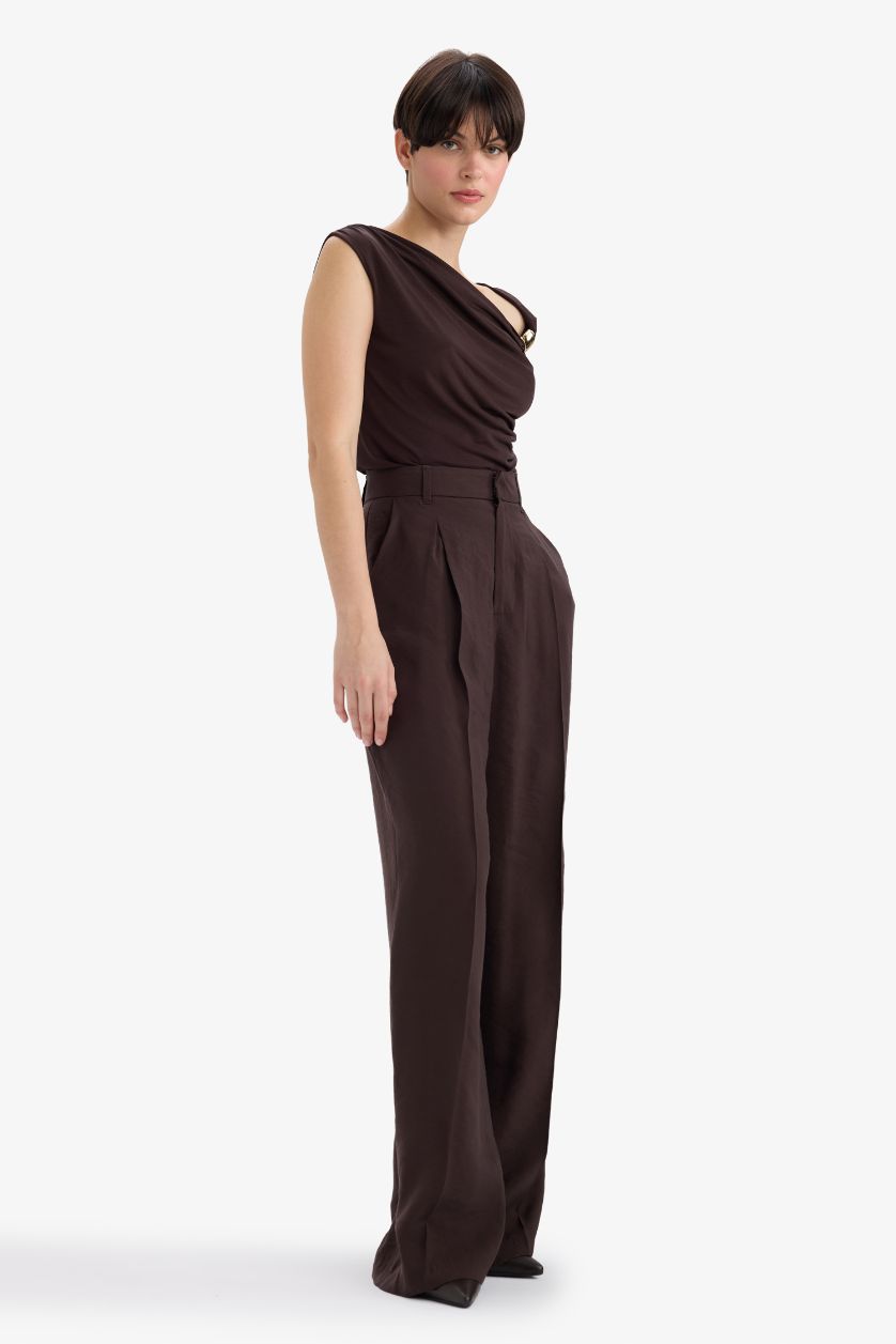WOMAN Dark Brown Wide Leg High Waist Modal Trousers