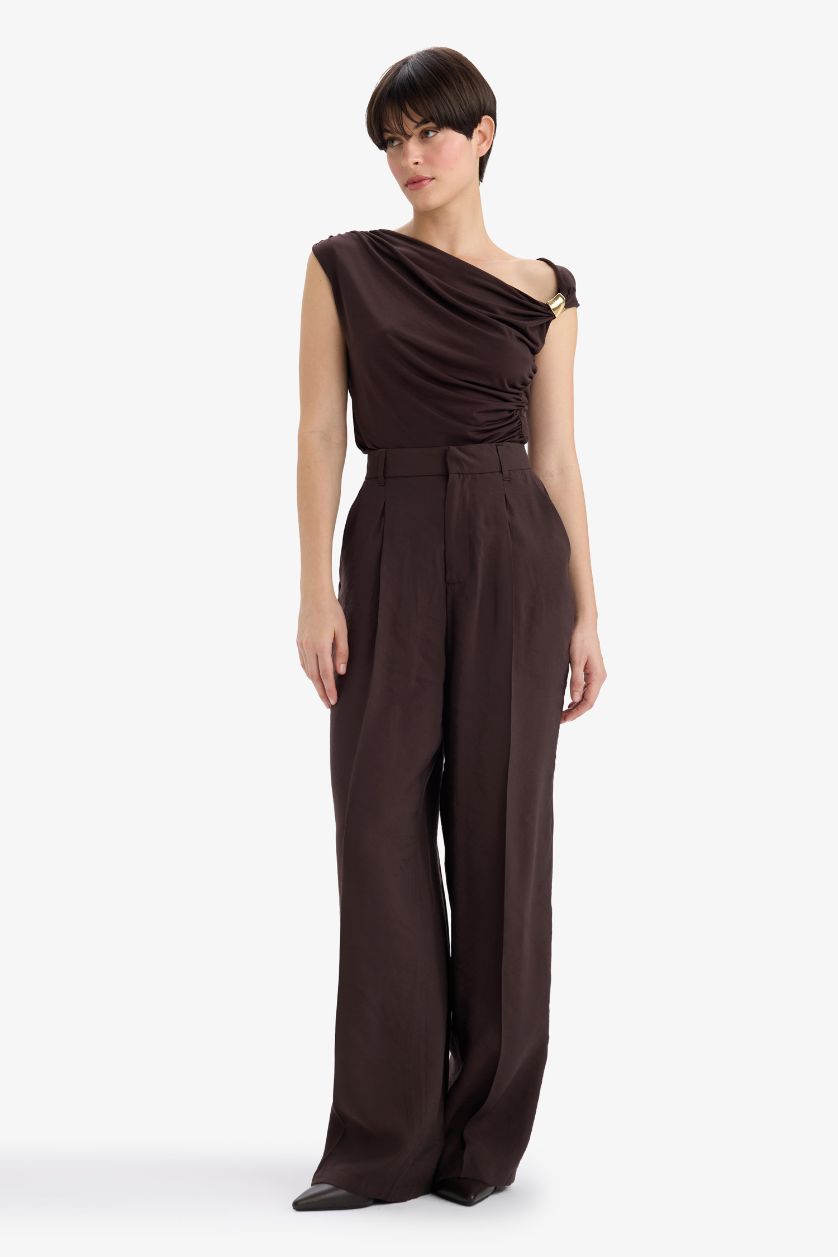 WOMAN Dark Brown Wide Leg High Waist Modal Trousers