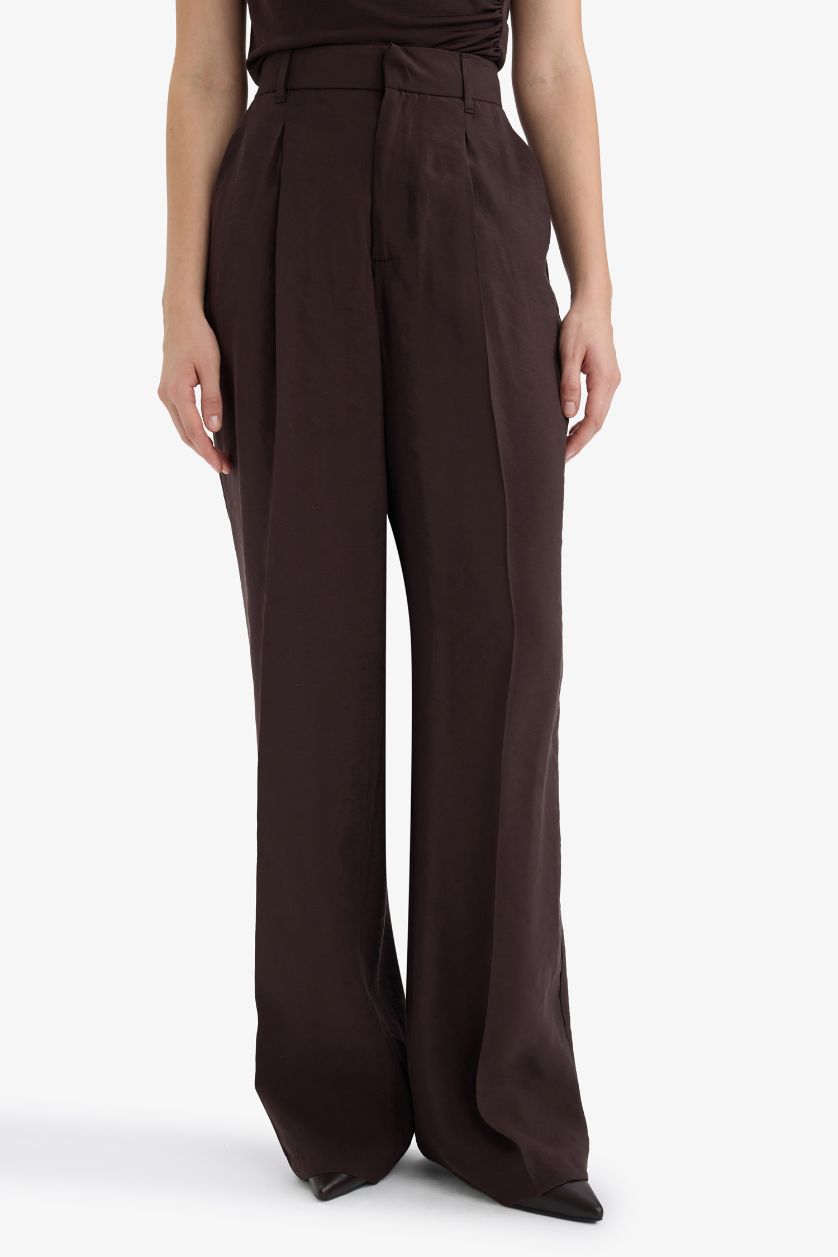 WOMAN Dark Brown Wide Leg High Waist Modal Trousers