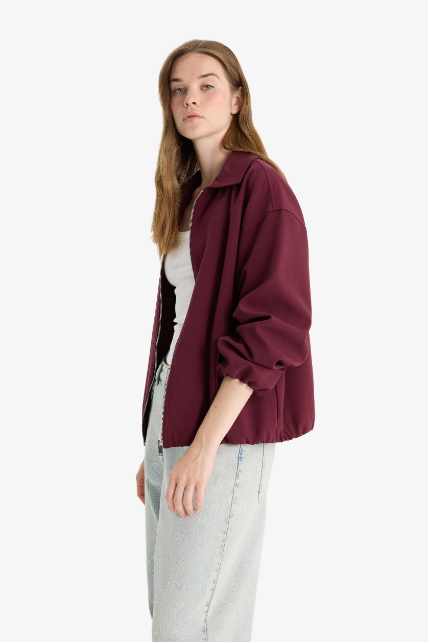 Kadın Bordo Tafta Fermuarlı Ceket