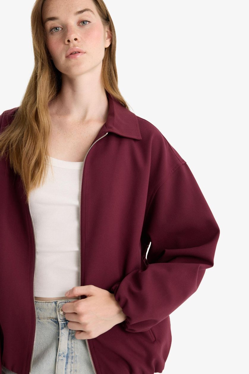Kadın Bordo Tafta Fermuarlı Ceket