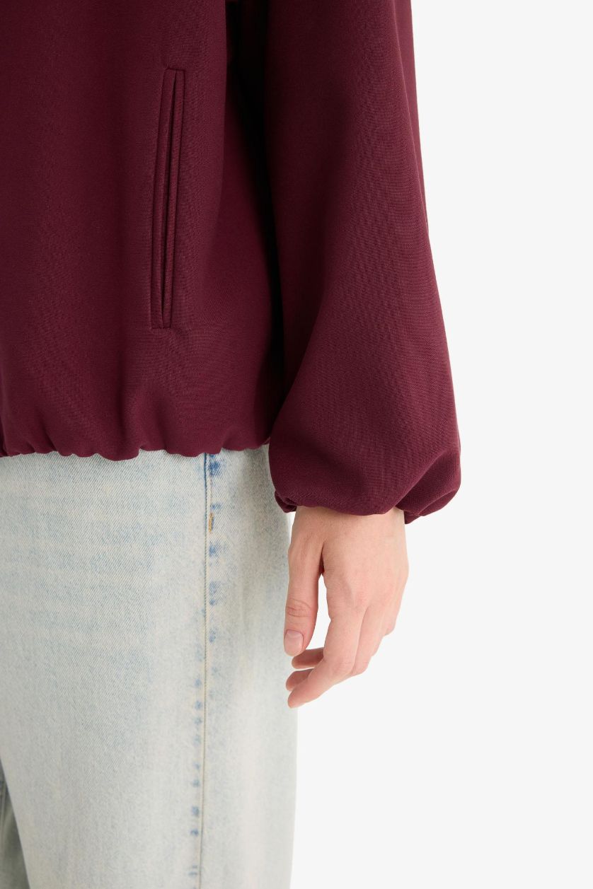 Kadın Bordo Tafta Fermuarlı Ceket