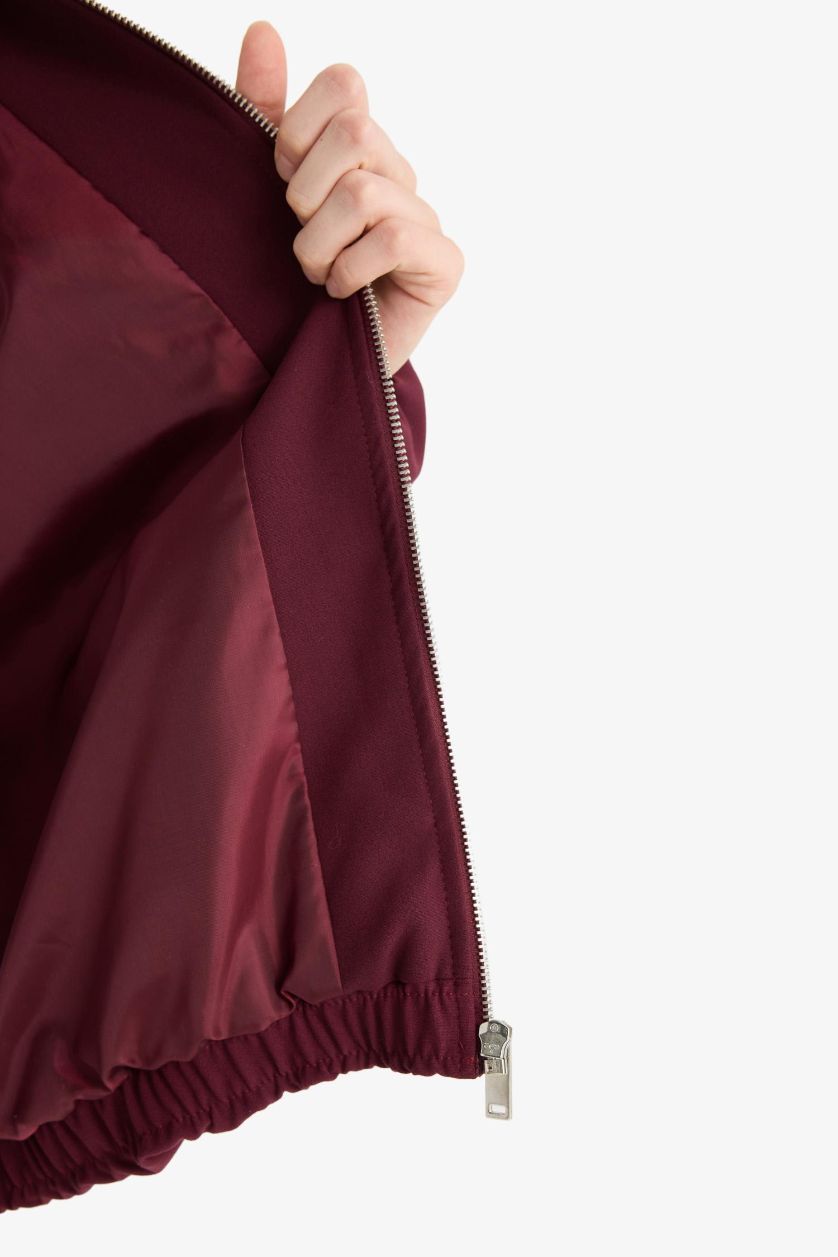 Kadın Bordo Tafta Fermuarlı Ceket