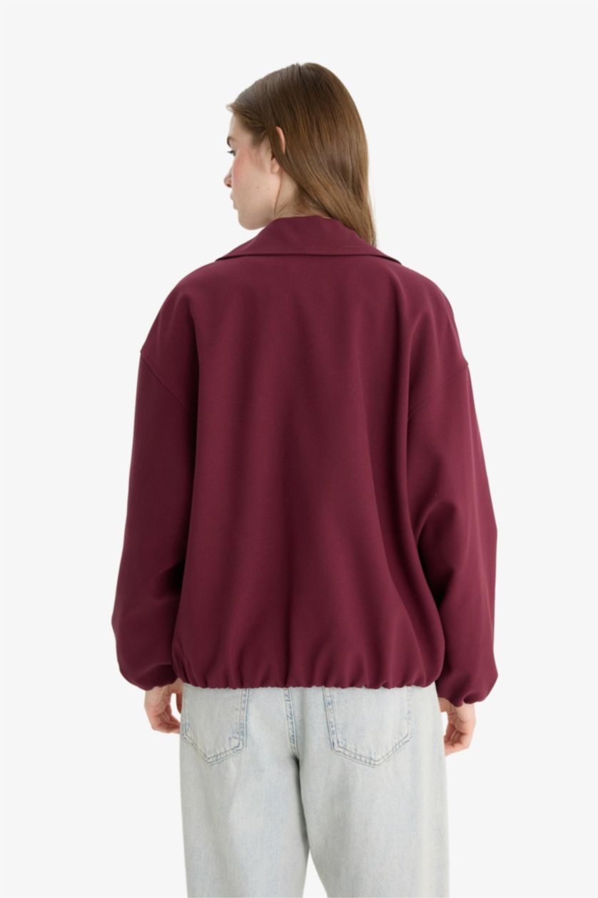 Kadın Bordo Tafta Fermuarlı Ceket