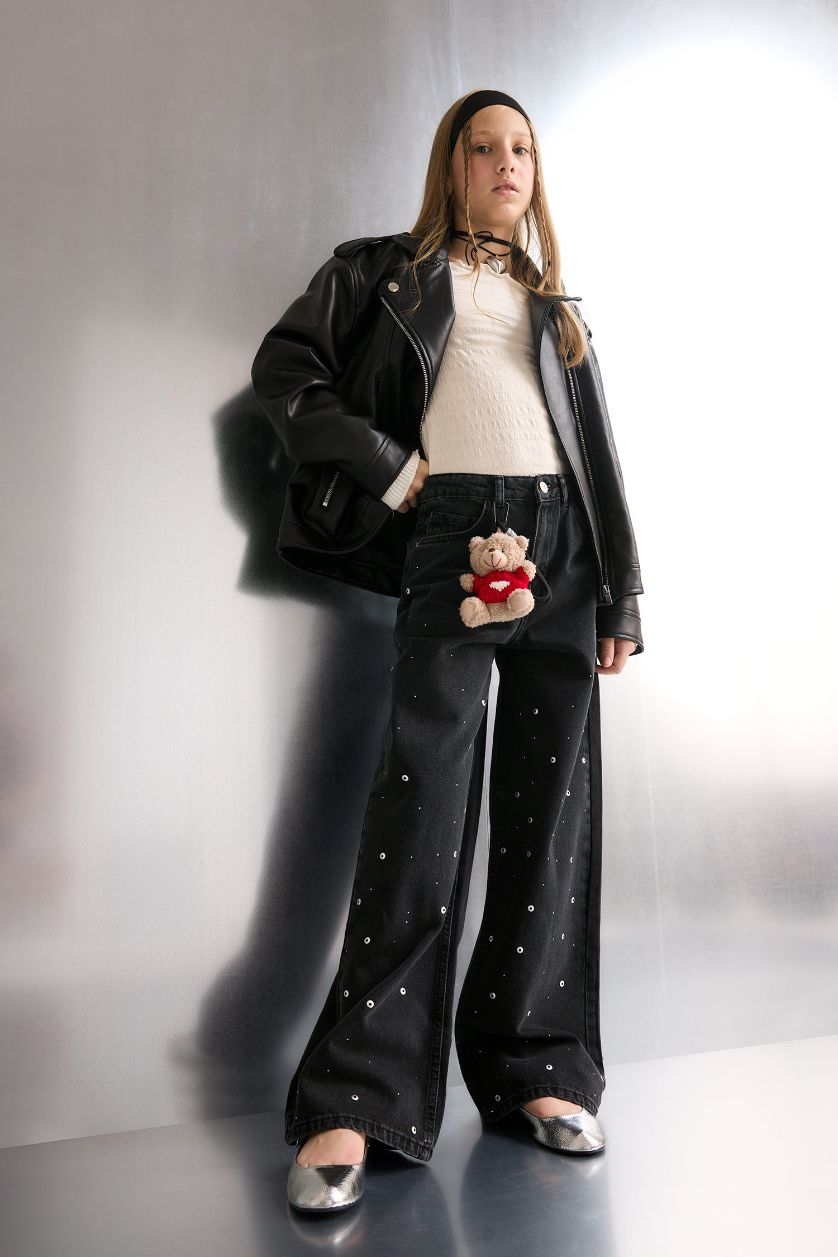 FILLES Anthracite Jean large Coupe wide leg pour fille