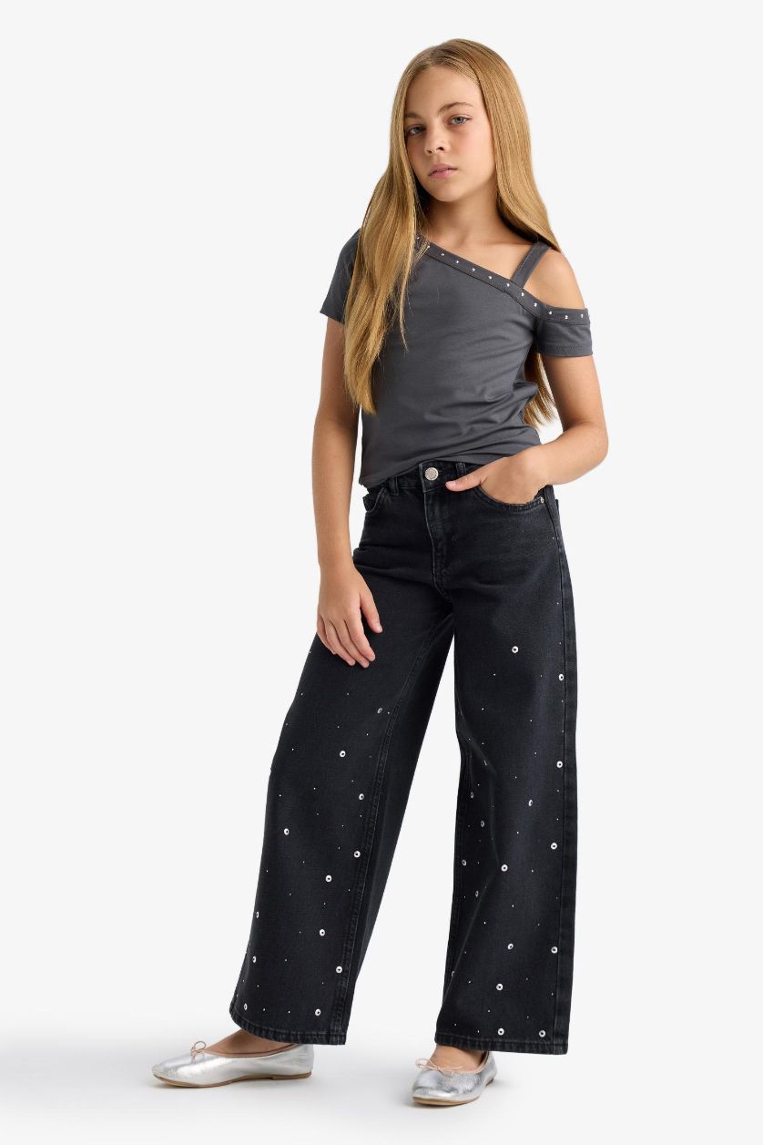 FILLES Anthracite Jean large Coupe wide leg pour fille