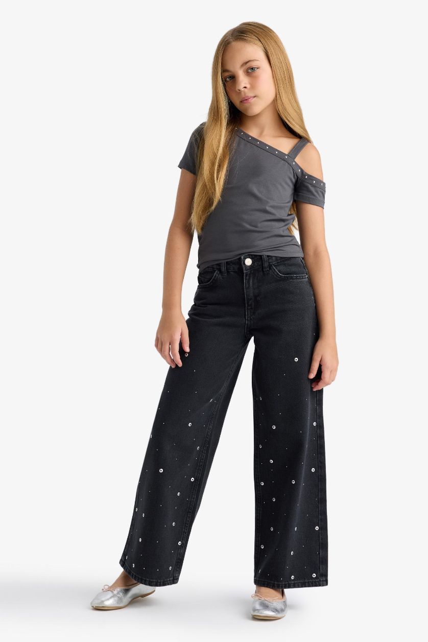 FILLES Anthracite Jean large Coupe wide leg pour fille