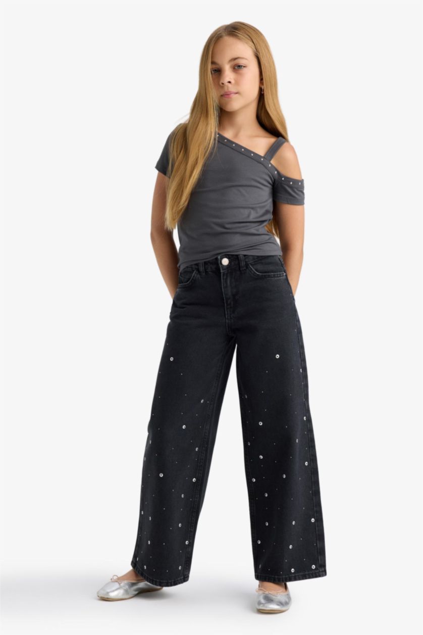 FILLES Anthracite Jean large Coupe wide leg pour fille