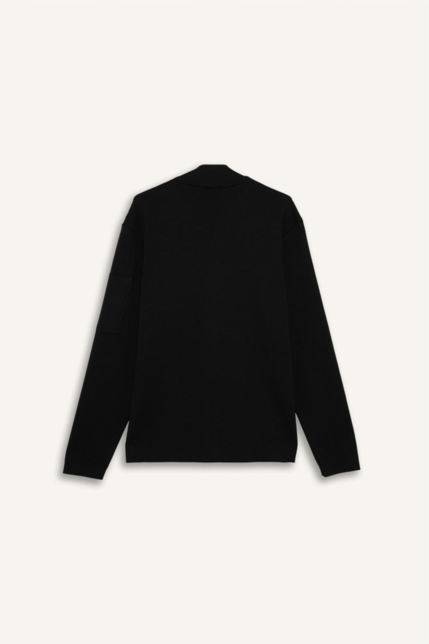 Man Black Standard Fit Turtleneck Knitwear Cardigan