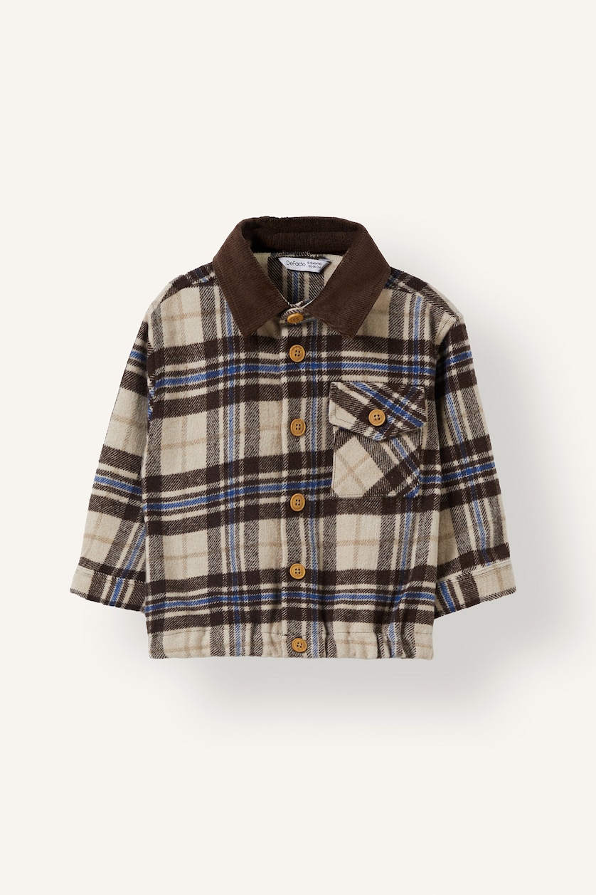 Baby Boys Beige Regular Fit Flanel Plaid Long Sleeve Shirt
