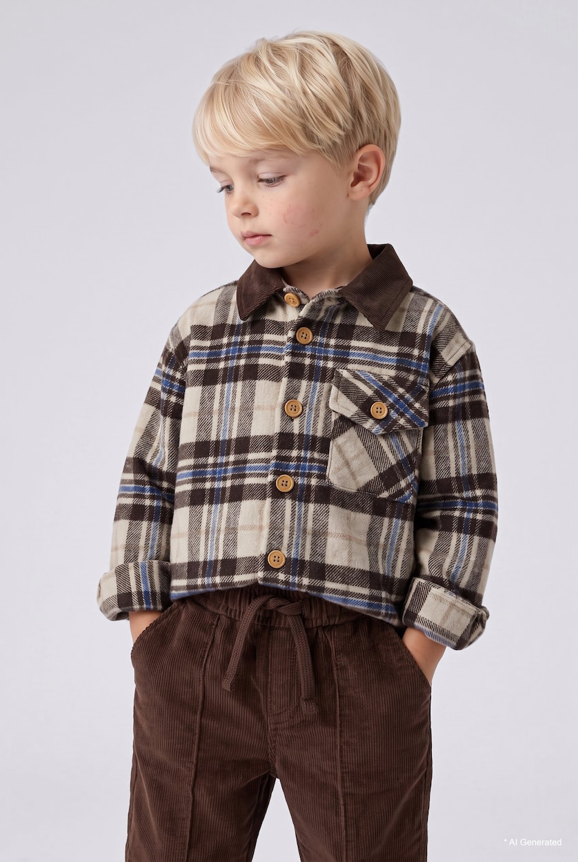 BABY BOY Beige Baby Boy Checked Flannel Long Sleeve Shirt