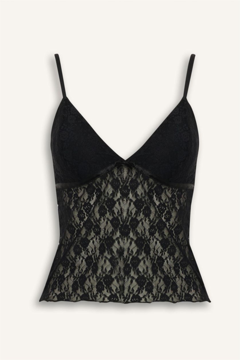 Woman Black Fall in Love Lace Tank Top