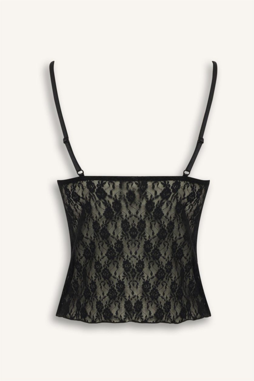 Woman Black Fall in Love Lace Tank Top