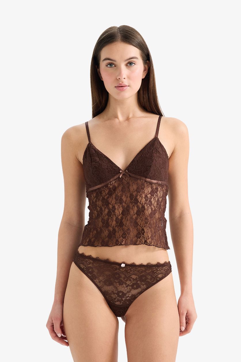 Woman Brown Fall in Love Lace Tank Top