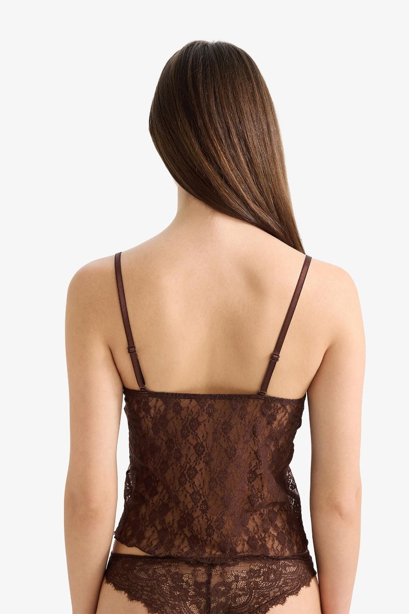Woman Brown Fall in Love Lace Tank Top