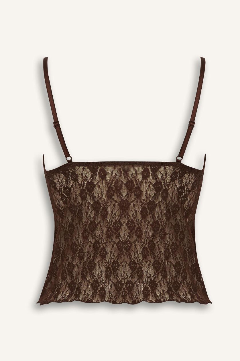 Woman Brown Fall in Love Lace Tank Top