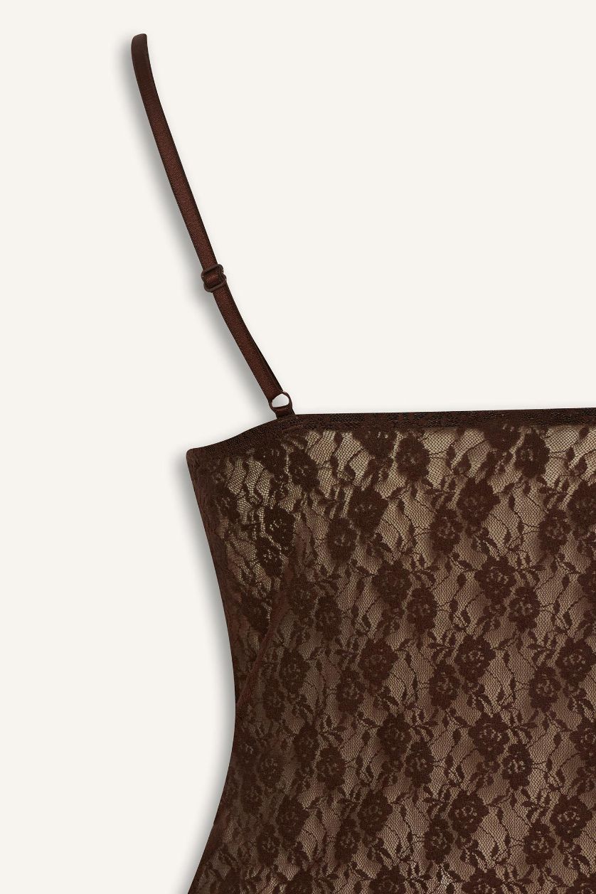 Woman Brown Fall in Love Lace Tank Top