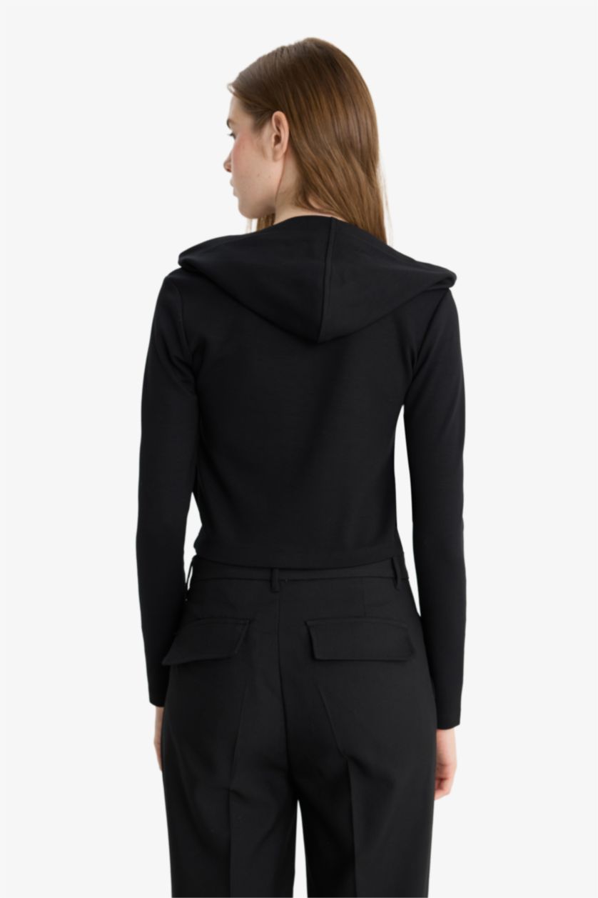 WOMAN Black Slim Fit Modal Zippered Hoodie