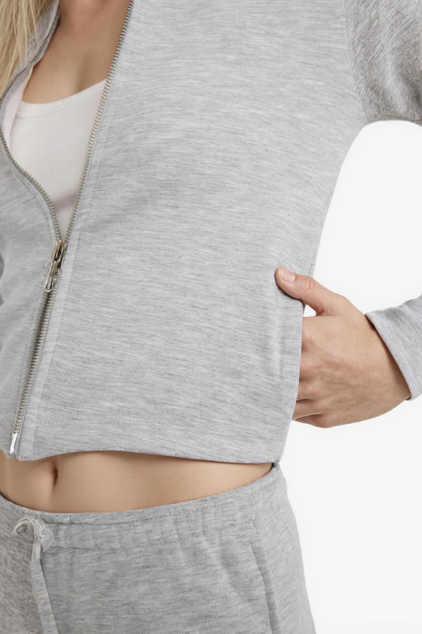 Women Grey Melange Slim Fit Zippered Modal Hoodie