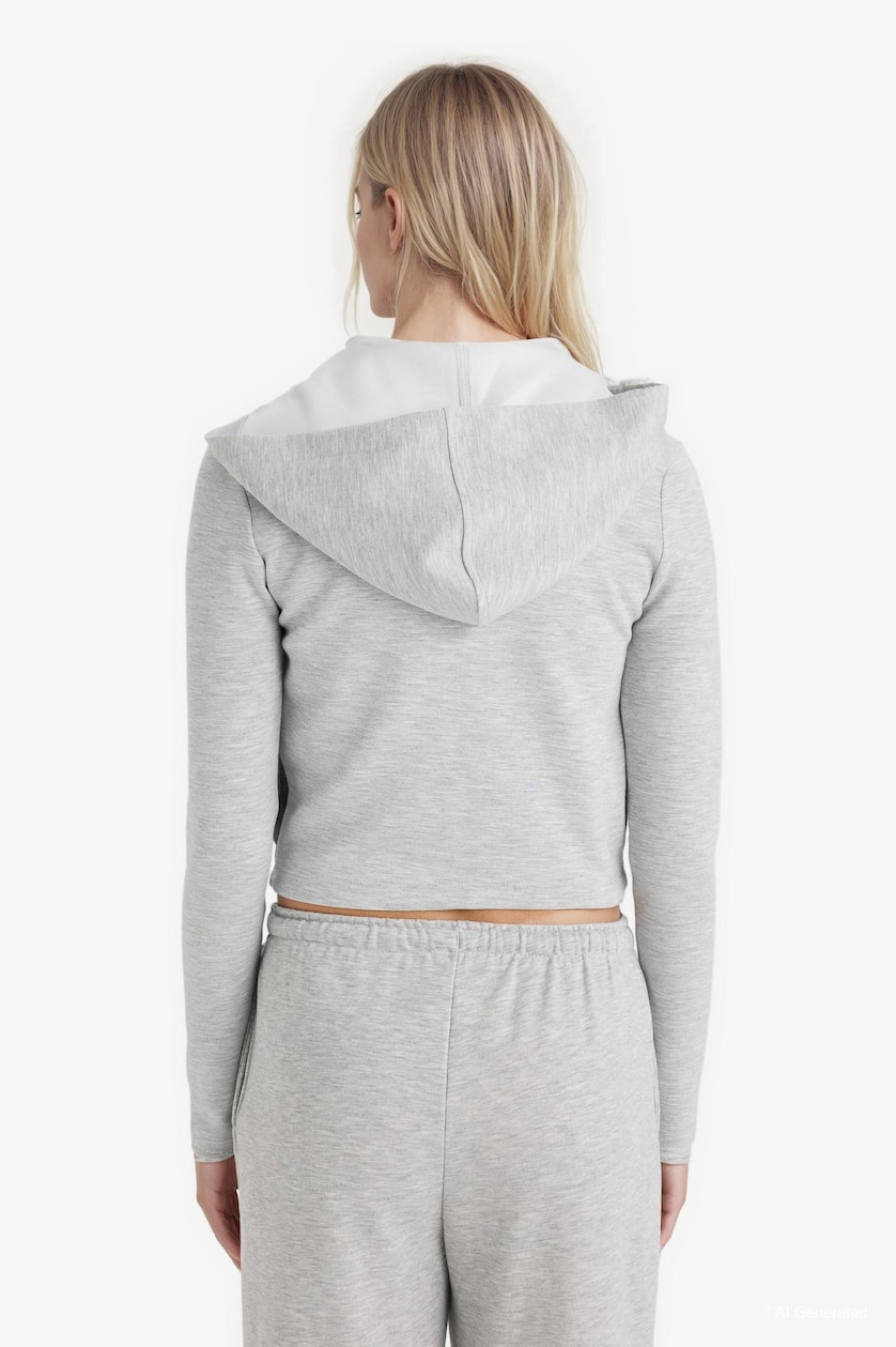 Women Grey Melange Slim Fit Zippered Modal Hoodie